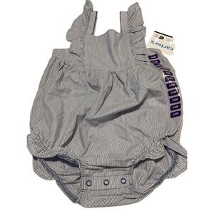 Carters Baby Girls Blue White Pinstripe Ruffle Romper Sunsuit 24M New